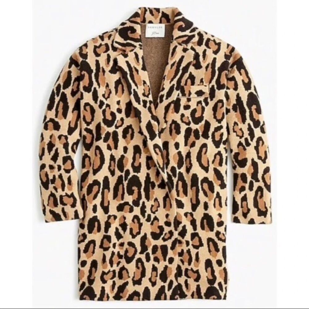 J. Crew Demylee Wool Sweater Blazer Jacket Women's XS Brown Tan Animal Leopard